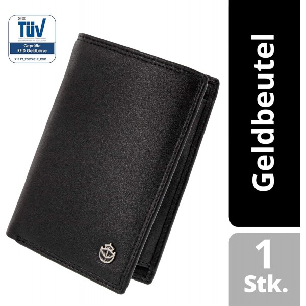 Noah Noir® 지갑 세로 형식 - TÜV 테스트 RFID 보호 - 큰 동전 수납 공간 남성 - 우아한 선물 상자가 있는 큰 지갑 - 원숭이(검은색)