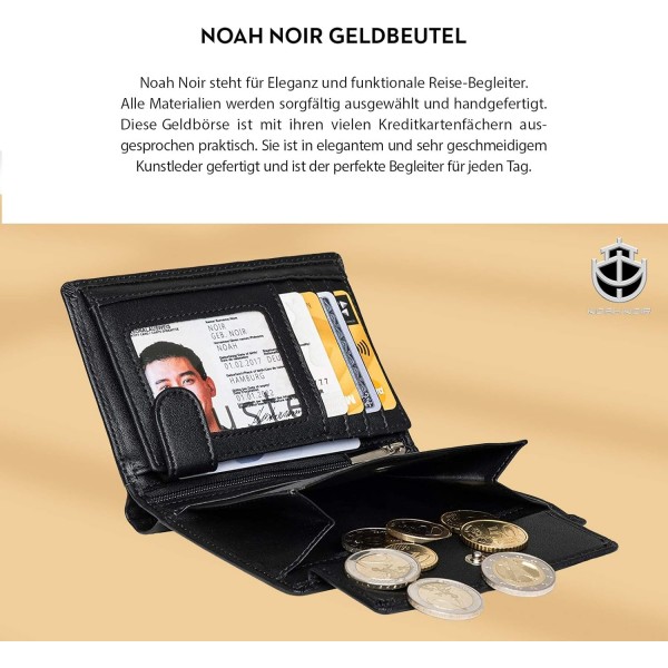 Noah Noir® 지갑 세로 형식 - TÜV 테스트 RFID 보호 - 큰 동전 수납 공간 남성 - 우아한 선물 상자가 있는 큰 지갑 - 원숭이(검은색)
