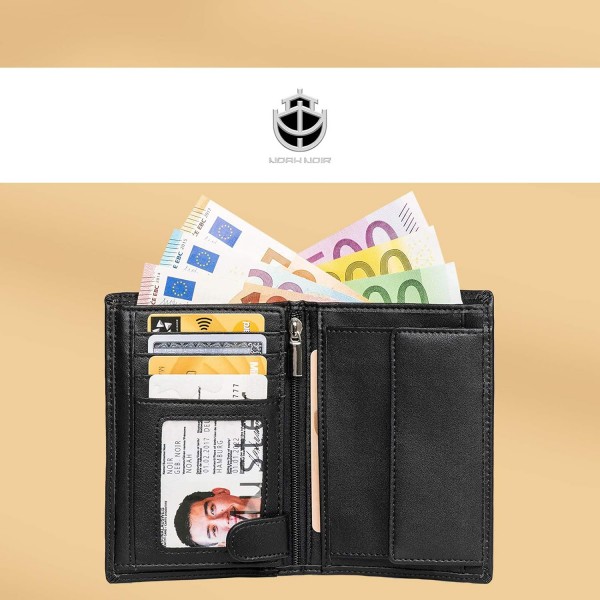 Noah Noir® 지갑 세로 형식 - TÜV 테스트 RFID 보호 - 큰 동전 수납 공간 남성 - 우아한 선물 상자가 있는 큰 지갑 - 원숭이(검은색)