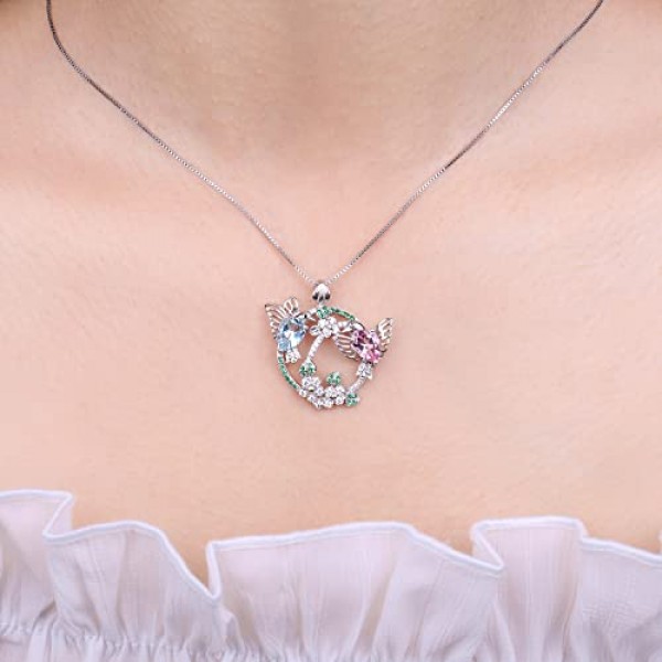 JewelryPalace 인피니티 벌새 새 눈물방울 컷 3.2ct 진짜 천연 블루 핑크 토파즈 목걸이 펜던트 천연석 주얼리 세트 여성용 실버 925 목걸이 걸스 보석 선물 여성용 45 cm,