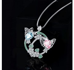 JewelryPalace 인피니티 벌새 새 눈물방울 컷 3.2ct 진짜 천연 블루 핑크 토파즈 목걸이 펜던트 천연석 주얼리 세트 여성용 실버 925 목걸이 걸스 보석 선물 여성용 45 cm,
