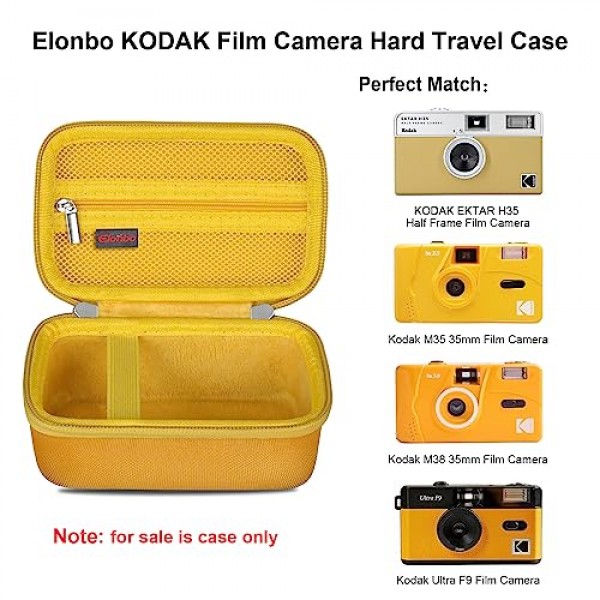 KODAK EKTAR H35 하프 프레임/KODAK EKTAR H35N 하프 프레임/Kodak M35/M38/Ultra F9 필름 카메라용 휴대용 케이스, 카메라 여행용 수납 커버 가방, 필름 롤에 맞는 메쉬 포켓, 노란색