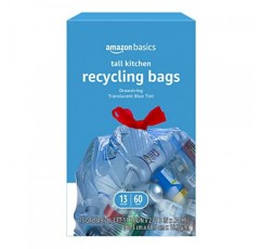 Amazon Basics 파란색 재활용 쓰레기 봉투, 무향, 13갤런, 60개