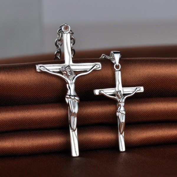 Infinite U Unique Jesus Crucifix Cross 925 Sterling Silver Mens Womens 커플 펜던트 매칭 파트너 펜던트, Silver Silver-mens