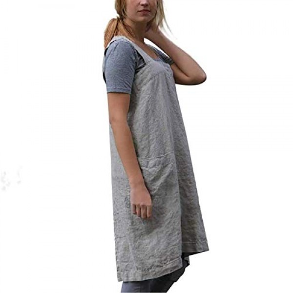 VLZUFE 코튼 린넨 앞치마 여성용 크로스 백 앞치마 Pinafore 베이킹 요리 원예 작업용 드레스