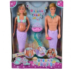 Simba 105733524 - Steffi Love 인어 가족, 29cm 드레스업 인형, 3세 이상 & Simba 105733336 - Steffi Love 인어 친구, 마법의 인어 인형 Evi 자매, 3세 이상