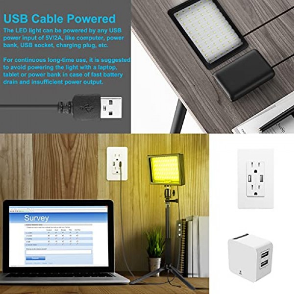 Bonvvie 2팩 USB LED 비디오 조명 조광 가능 5600K 카메라 조명 비디오 조명 작은 각도 촬영, Tiktok, 게임 스트리밍, YouTube용 조절 가능한 삼각대 및 컬러 필터가 있는 스트리