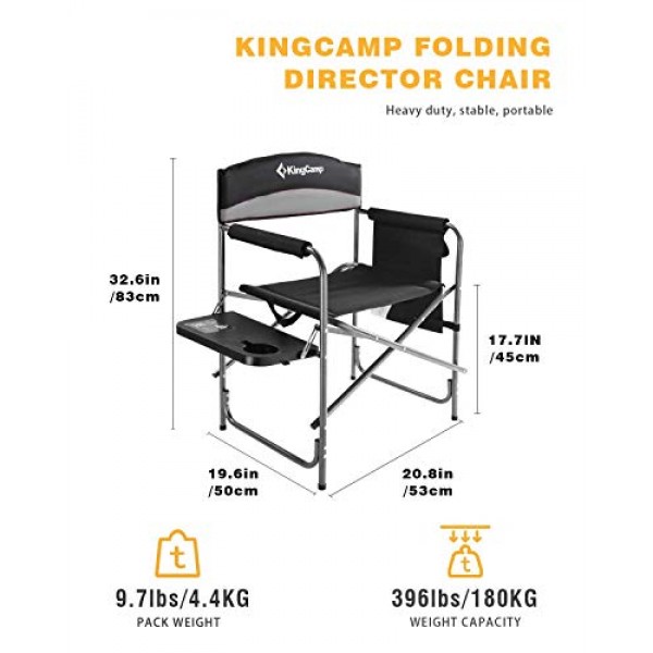 KingCamp 캠핑 디렉터 의자는 성인용 400파운드를 지원합니다. 패딩 처리된 접이식 휴대용 캠핑 의자(사이드 테이블 포함), 보관 포켓 블루(2팩)