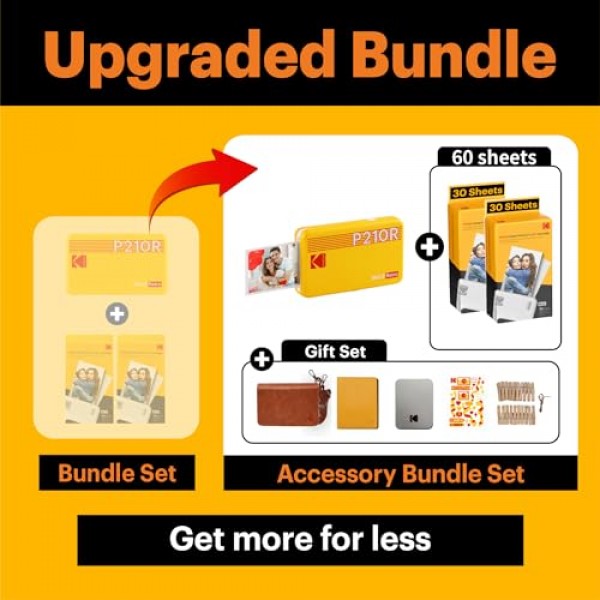 KODAK 미니 2 레트로 4PASS 휴대용 포토 프린터(2.1x3.4인치) + 68매 선물 번들, 노란색