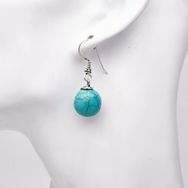 TreasureBay 여성용 핸드메이드 12mm 천연 블루 청록색 청록색 귀걸이, 청록색