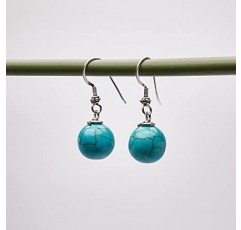 TreasureBay 여성용 핸드메이드 12mm 천연 블루 청록색 청록색 귀걸이, 청록색