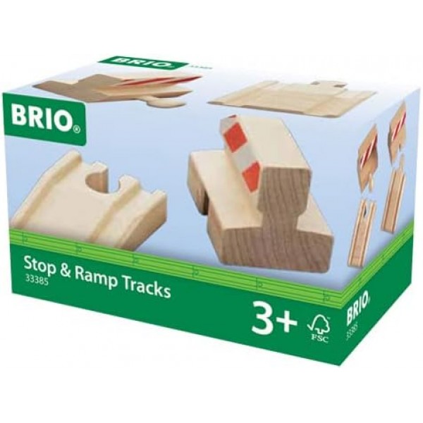 BRIO World Ramp and Buffer Stop 3세 이상 어린이를 위한 나무 기차 트랙 - 철도 액세서리 추가