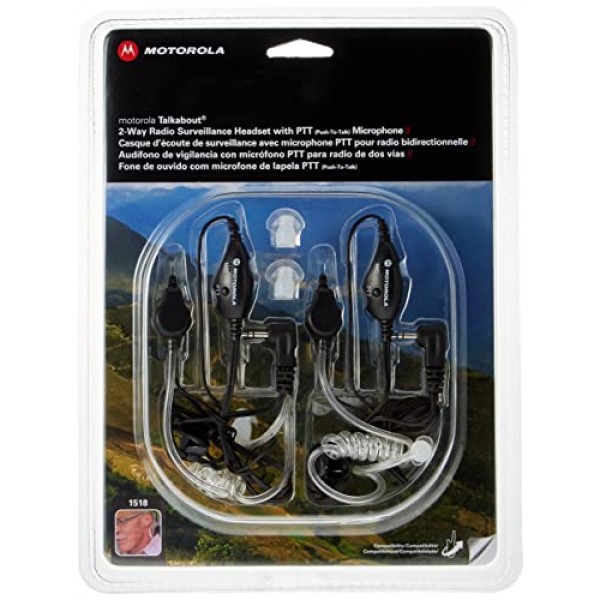 PTT 마이크가 장착된 Motorola 1518 감시 헤드셋, 검은색, 흰색 및 53724 원격 스피커 마이크(검은색)