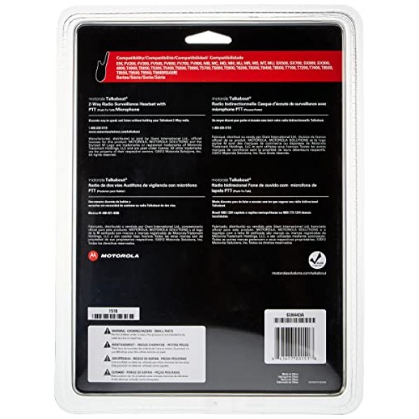 PTT 마이크가 장착된 Motorola 1518 감시 헤드셋, 검은색, 흰색 및 53724 원격 스피커 마이크(검은색)