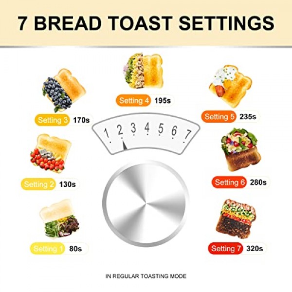 WHALL® 토스터 스테인리스 스틸, 6가지 빵 셰이드 설정, 베이글/해동/취소 기능, 1.5인치 와이드 슬롯, 하이 리프트 레버, 탈착식 빵 부스러기 트레이, 다양한 빵 종류용