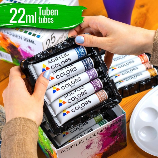 Tritart 아크릴 페인트 세트 HIGHLY PIGMENTED | 25 x 22ml 얼룩 튜브 | 아크릴 페인트 22ml(25개들이 팩)