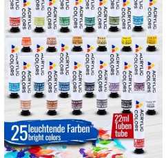Tritart 아크릴 페인트 세트 HIGHLY PIGMENTED | 25 x 22ml 얼룩 튜브 | 아크릴 페인트 22ml(25개들이 팩)