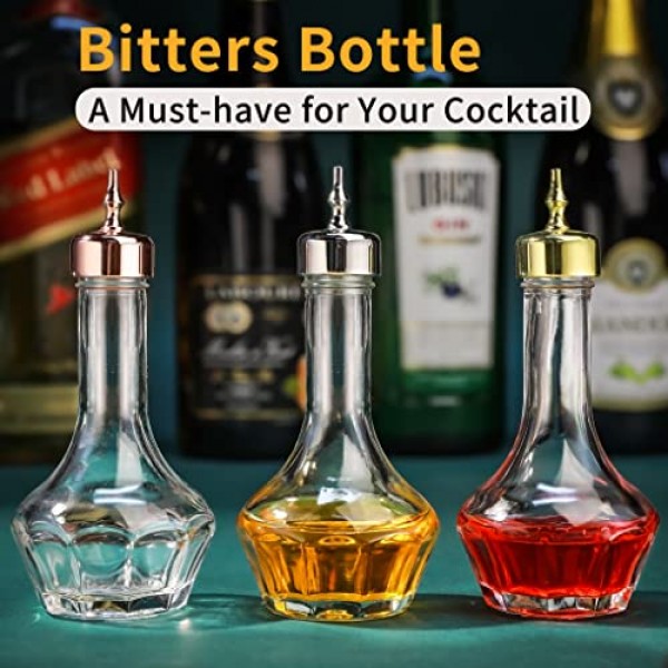 Bitters 병 세트 Dasher Top 1.7oz가 포함된 유리 대시 병 바텐더 홈 바에 적합한 칵테일용 전문 바 도구 (3)