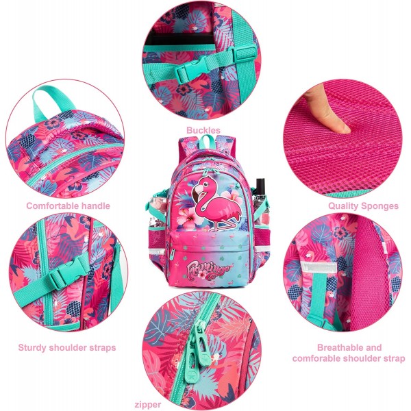 HTgroce School Backpack Girls Teenager Boys Backpack Boys Lunch Box Drawing Bag for Kids & Pencil Case for Girls Boys & Lunch Bag for Kids Boys. 핑크 - 플라밍고