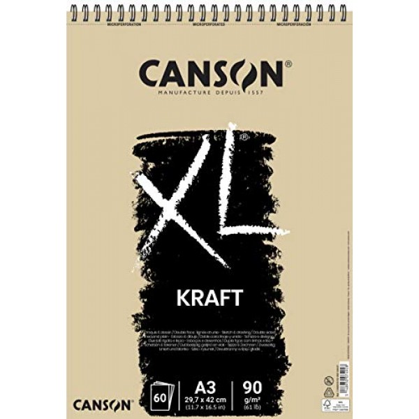 Canson XL 스케치 패드 크래프트 골판지 밝은 갈색, 90g/m2, 패드당 60매 짧은 가장자리 나선형 297 x 432mm 밝은 갈색