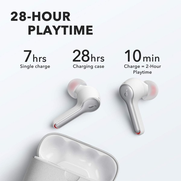 Anker Liberty Air 2 Bluetooth 헤드폰, 다이아몬드 모양 오디오 드라이버, 마이크 4개, 28시간 배터리, 맞춤형 HearID EQ, 소음 차단 기능이 있는 Bluetooth 5(흰색)의 soundcore