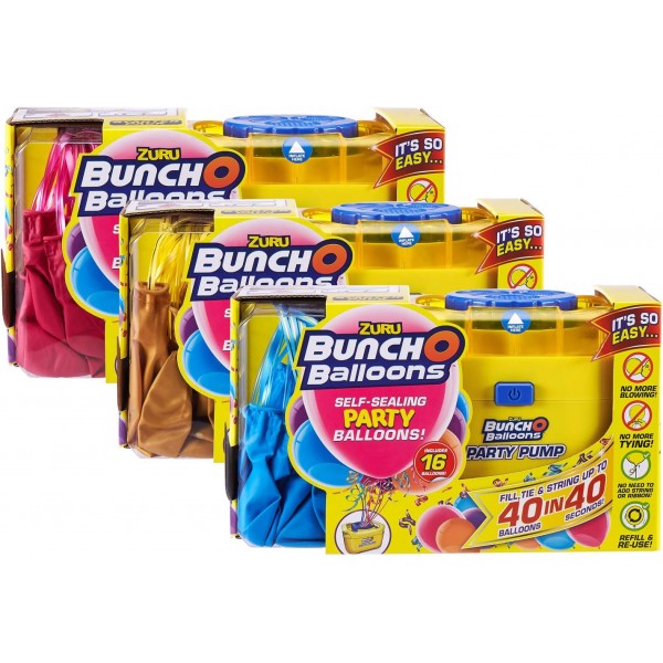 Zuru 56174 Bunch O 풍선 파티, 40초에 풍선 40개, 전동 펌프가 있는 스타터 세트, 풍선 16개, 호스 및 어댑터 4개, 3가지 색상 모듬, 선택 불가