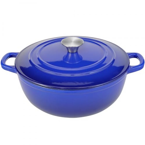Flavehc 뚜껑이 있는 더치 오븐 냄비 5qt 빵 굽기용 주철 더치 오븐 헨델이 있는 파란색 에나멜 주철 더치 오븐