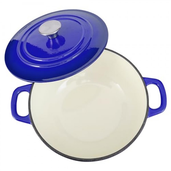 Flavehc 뚜껑이 있는 더치 오븐 냄비 5qt 빵 굽기용 주철 더치 오븐 헨델이 있는 파란색 에나멜 주철 더치 오븐