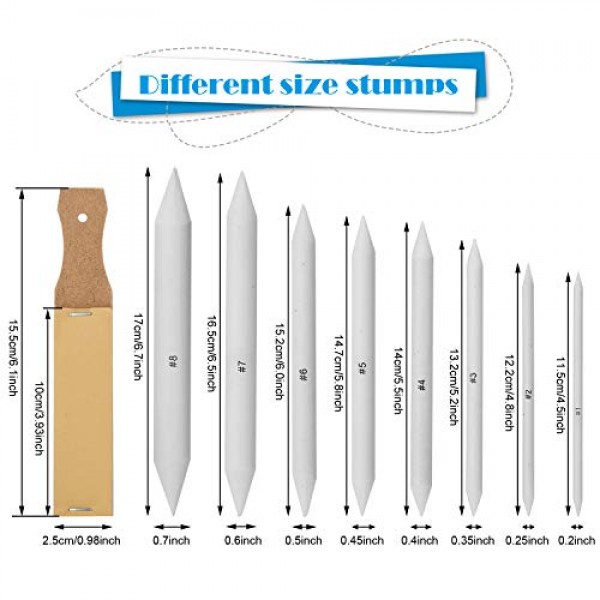 AGPTEK 22 PCS 스케치 그리기 도구, 2개의 사포 연필깎이가 포함된 블렌딩 그루터기 16개, 연필 연장 도구 1개, 지우개 2개 및 학생 스케치 그리기 액세서리용 펠트 가방 1개