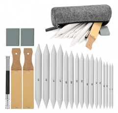 AGPTEK 22 PCS 스케치 그리기 도구, 2개의 사포 연필깎이가 포함된 블렌딩 그루터기 16개, 연필 연장 도구 1개, 지우개 2개 및 학생 스케치 그리기 액세서리용 펠트 가방 1개