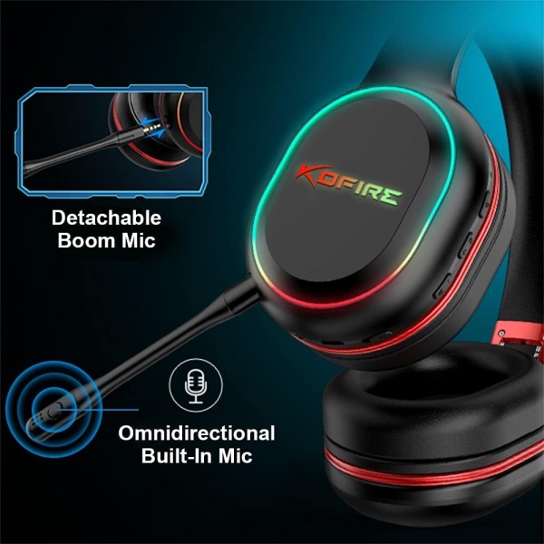 SLuB 게임용 헤드셋 무선 게임용 헤드셋 3.5mm 유선/무선 연결 게임용 진동 효과 탈착식 HD 마이크 PC, PS4, PS5용 컬러 주변 조명(검은색 및 빨간색)