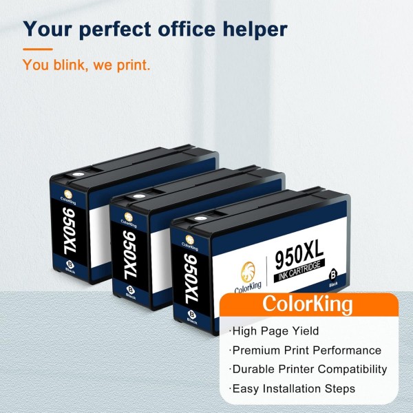HP Officejet Pro 8600 8610 8620 8100 8615 8625 8630 8640 251dw 273dw용 HP 950XL 951XL 951 콤보 팩용 ColorKing 호환 950 XL 잉크 카트리지 교체(검정,