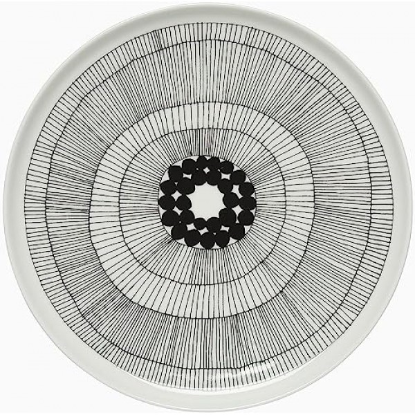 MARIMEKKO - Siirtolapuutarha Oiva 석기 디너 플레이트, 10인치, 블랙/화이트, 대형