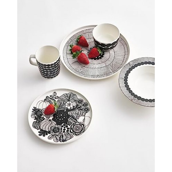 MARIMEKKO - Siirtolapuutarha Oiva 석기 디너 플레이트, 10인치, 블랙/화이트, 대형