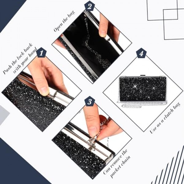 Jadive 4 Pcs 여성 라인 석 저녁 클러치 지갑 파티에 대 한 신부 웨딩 초커 팔찌 반짝이 가방 핸드백
