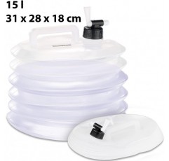 Semptec Urban Survival Technology 캠핑 캐니스터: 접을 수 있는 물통, 15리터, 원형, 식수용(탭이 있는 캠핑 물통)