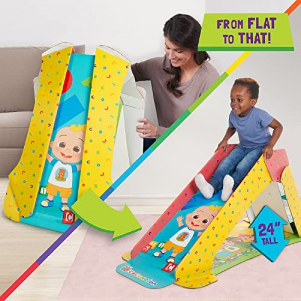 유아를 위한 Pop2Play Cocomelon 실내 놀이터 – WowWee의 StrongFold Technology Cardboard 유아 슬라이드