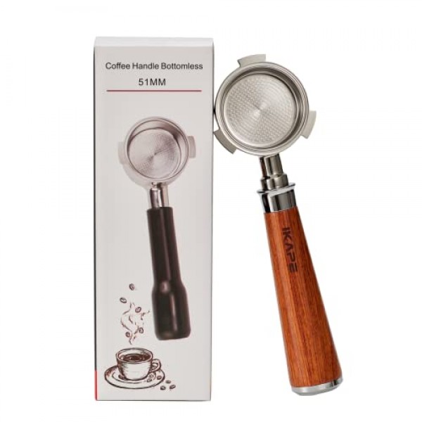 IKAPE 커피 제품, 51mm Delonghi EC0680, EC0685, SMEG 및 EUPA 커피 머신과 호환되는 51mm 바닥 없는 네이키드 포터필터(14g 용량 필터 바구니 포함)
