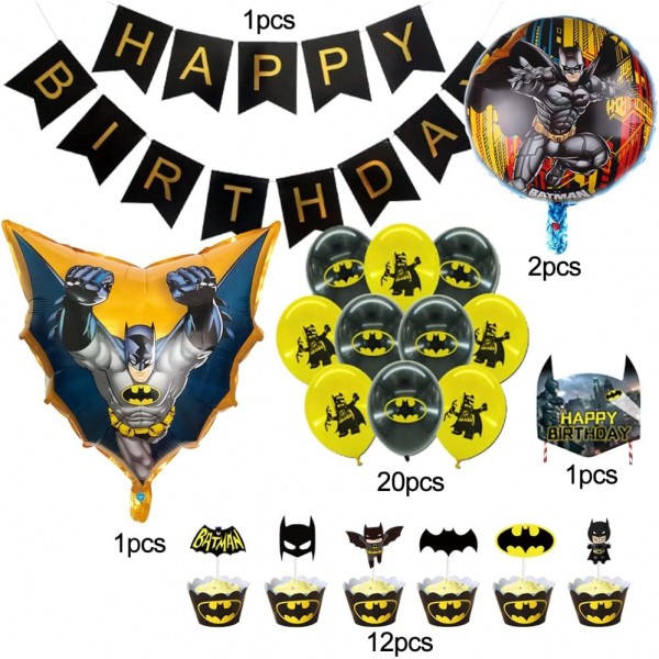 BESTZY 배트맨 생일 장식, 37 PC 배트맨 파티 풍선 장식, 배트맨 케이크 토퍼, 슈퍼 히어로 테마 파티 장식, 생일 풍선 장식, 어린이 파티 장식