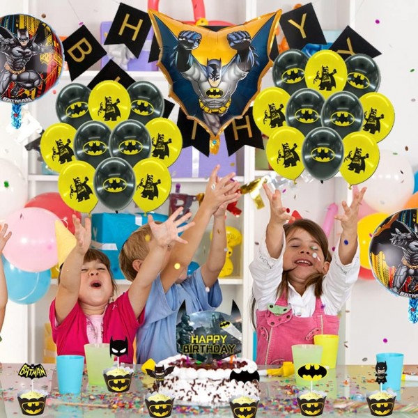 BESTZY 배트맨 생일 장식, 37 PC 배트맨 파티 풍선 장식, 배트맨 케이크 토퍼, 슈퍼 히어로 테마 파티 장식, 생일 풍선 장식, 어린이 파티 장식