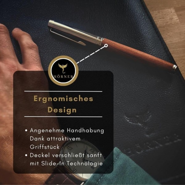 Hörner Legno 프리미엄 디자인 원목 수성펜 I 우아한 선물 상자 I 필기용 컬러 블루 I 선폭 M 0.7 mm I 고급 케이스 I 모던 그립 I 고급 수성펜