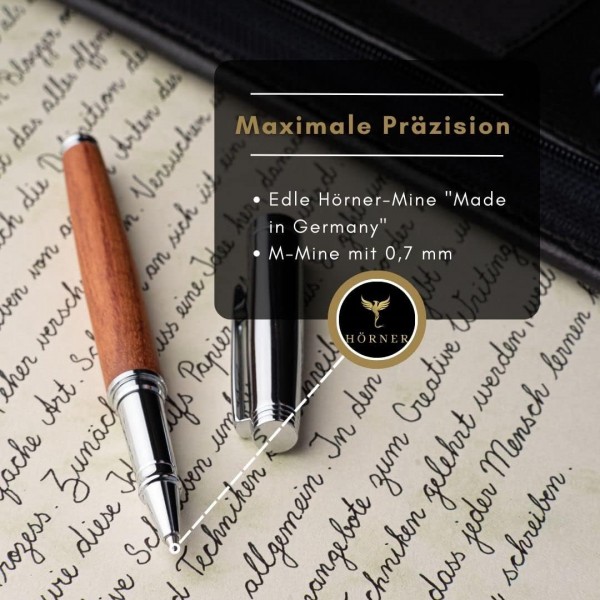 Hörner Legno 프리미엄 디자인 원목 수성펜 I 우아한 선물 상자 I 필기용 컬러 블루 I 선폭 M 0.7 mm I 고급 케이스 I 모던 그립 I 고급 수성펜