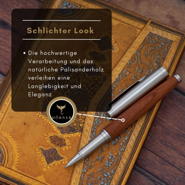 Hörner Legno 프리미엄 디자인 원목 수성펜 I 우아한 선물 상자 I 필기용 컬러 블루 I 선폭 M 0.7 mm I 고급 케이스 I 모던 그립 I 고급 수성펜