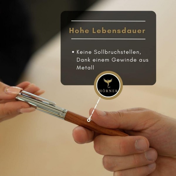 Hörner Legno 프리미엄 디자인 원목 수성펜 I 우아한 선물 상자 I 필기용 컬러 블루 I 선폭 M 0.7 mm I 고급 케이스 I 모던 그립 I 고급 수성펜