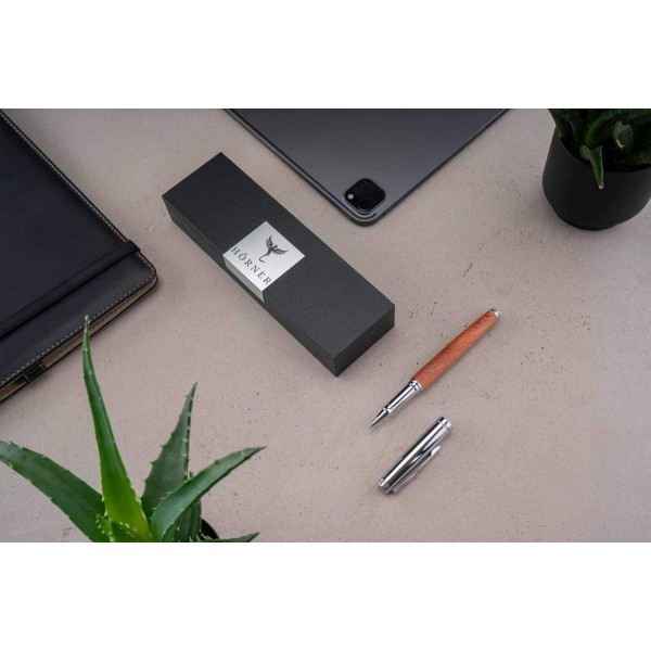 Hörner Legno 프리미엄 디자인 원목 수성펜 I 우아한 선물 상자 I 필기용 컬러 블루 I 선폭 M 0.7 mm I 고급 케이스 I 모던 그립 I 고급 수성펜