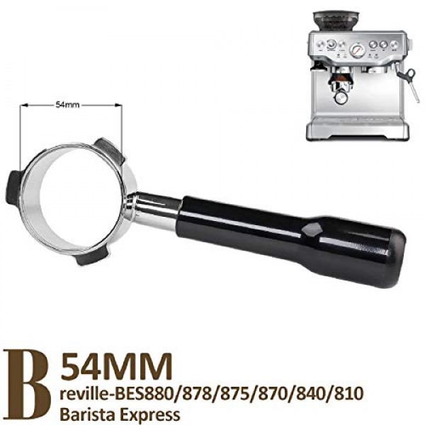 Breville Barista Express, BES870XL, BES870BSXL, BES878BSS, BES880BSS, BES840XL 및 기타 Breville 에스프레소 머신용 54mm 바텀리스 포터필터(ABS 핸들-블랙)