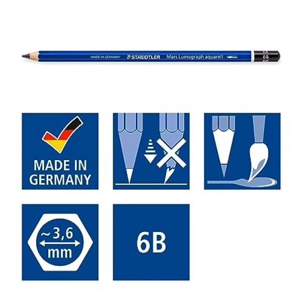 STAEDTLER Mars Lumograph 흑연 수채화 연필 키트, 3개 세트, 수채화 브러시 포함, 100A-SBK4