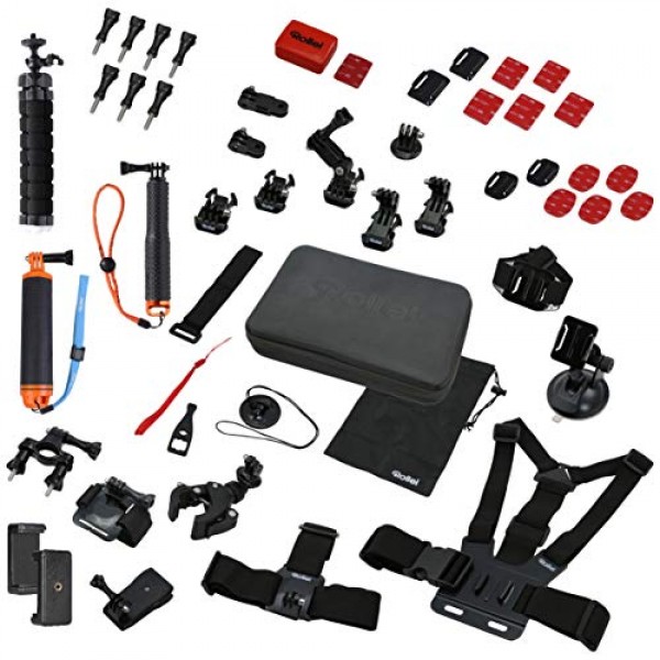 Rollei Actioncam 11S Plus 방수 액션캠 & 21643 Actioncam 액세서리 세트 스포츠 XL - 가방, 미니 삼각대, 셀카봉, GoPro 액션캠을 포함한 49피스 액세서리 세트