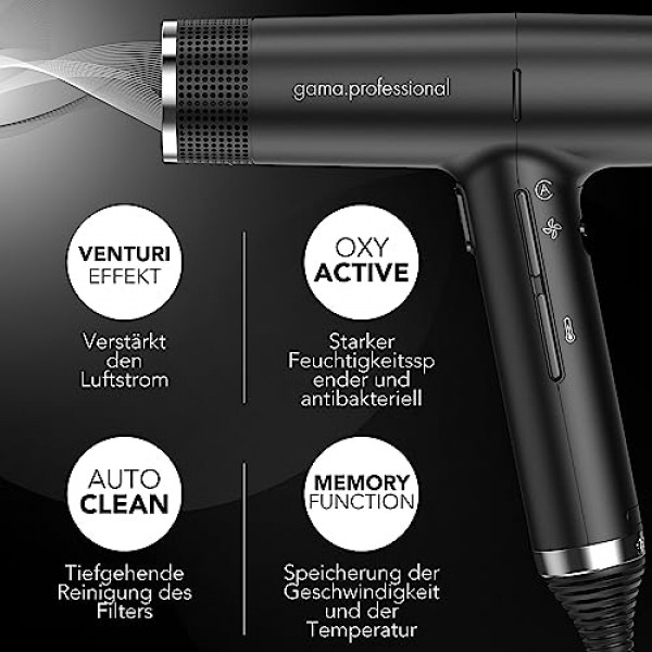 Gama Italy Professional 전문 헤어 드라이어 iQ Perfetto - 이온 기술 - 건강하고 빛나는 모발을 위해, 30% 더 빠르고, 매우 조용하며, 단 294g