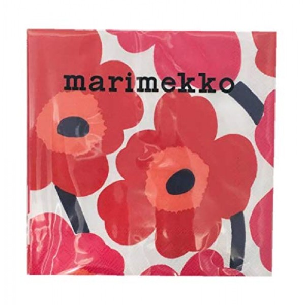 이상적인 홈 레인지 Marimekko Unikko 3겹 음료 칵테일 종이 냅킨 번들, Unikko Black 20개 및 Unikko Red 20개